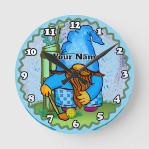 Gnome playing golf  round clock