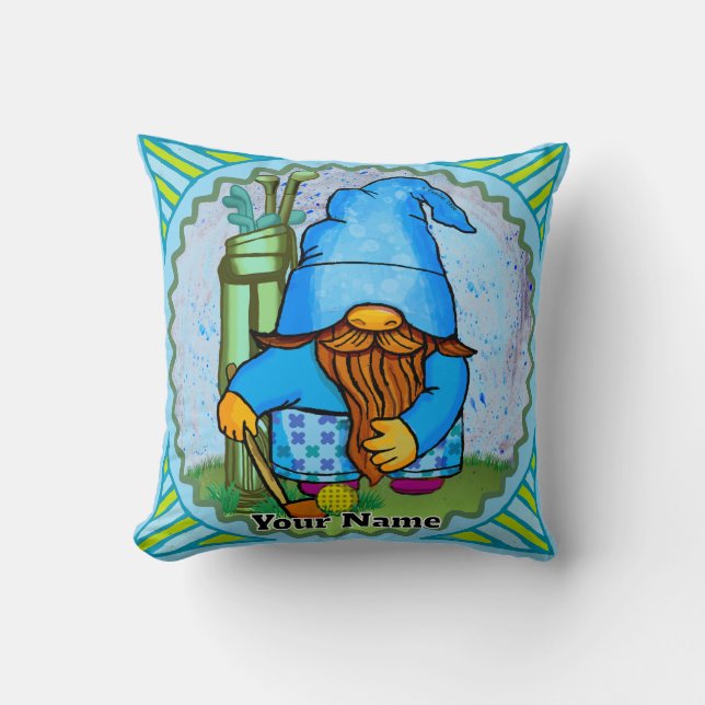 Gnome playing golf  throw pillow (Front)