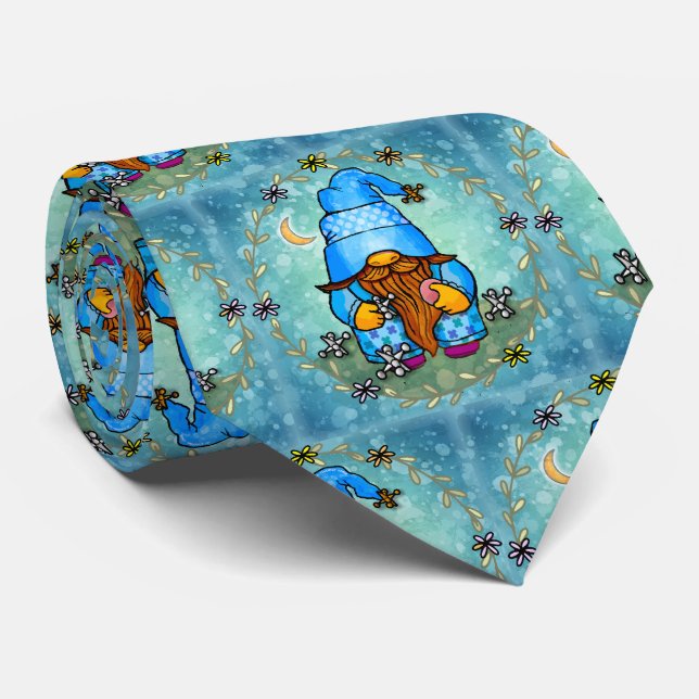 Gnome playing jacks  neck tie (Rolled)