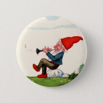 Gnome Playing Music Buttom Button by redmushroom at Zazzle