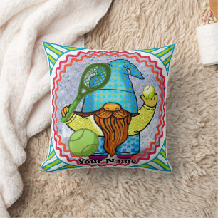 Gnome Playing Tennis Throw Pillow