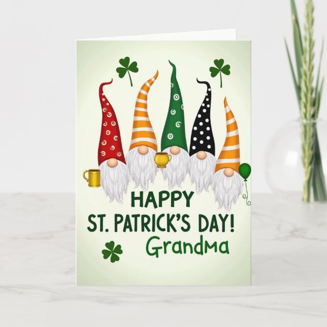 Gnome Polka Dot Hats St Patricks Card (Front)