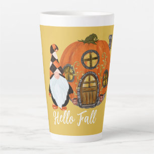 Gnome & Pumpkin House Fall Scene Latte Mug