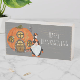 Gnome & Pumpkin House Thanksgiving Wooden Box Sign