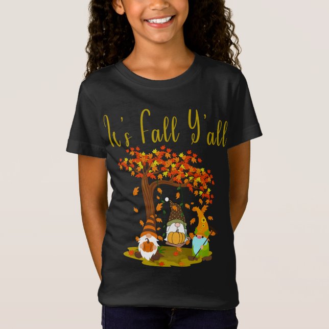 Gnome Pumpkin It's Fall Y'all Autumn Funny Hallowe T-Shirt (Front)
