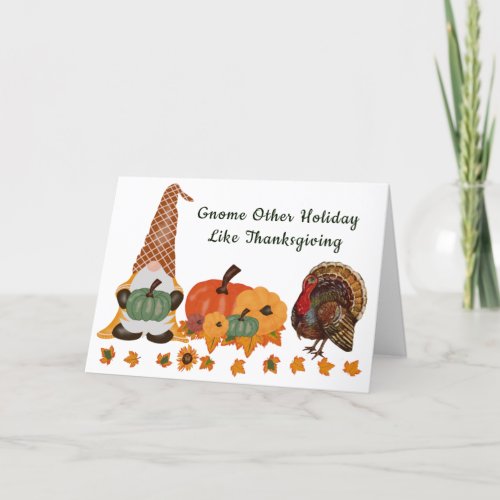 Gnome Pumpkins Leaves Thanksgiving Day Holiday Card