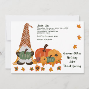 Gnome Pumpkins Leaves Thanksgiving Day Invitation