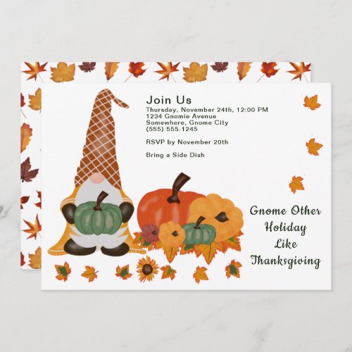 Gnome Pumpkins Leaves Thanksgiving Day Invitation