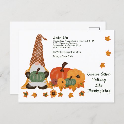 Gnome Pumpkins Leaves Thanksgiving Day Postcard