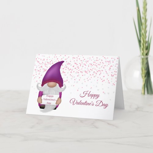 Gnome Purple Heart Valentine Holiday Card