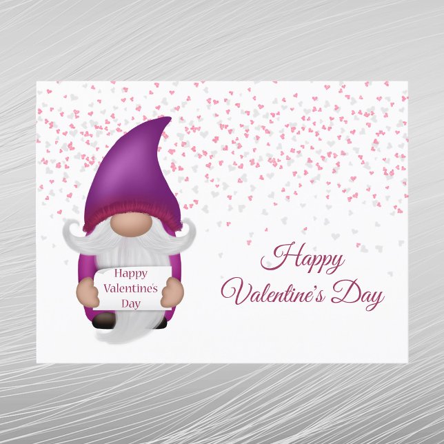 Gnome Purple Heart Valentine Holiday Postcard (Creator Uploaded)