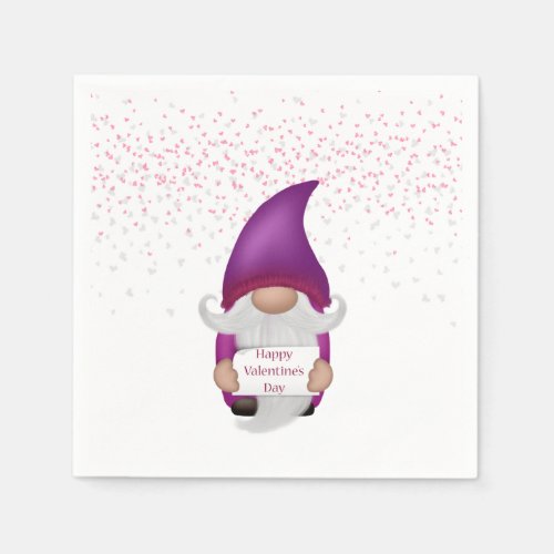 Gnome Purple Heart Valentine Napkins