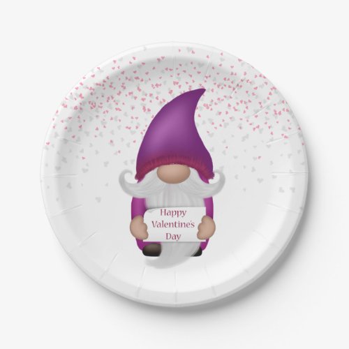Gnome Purple Heart Valentine Paper Plates