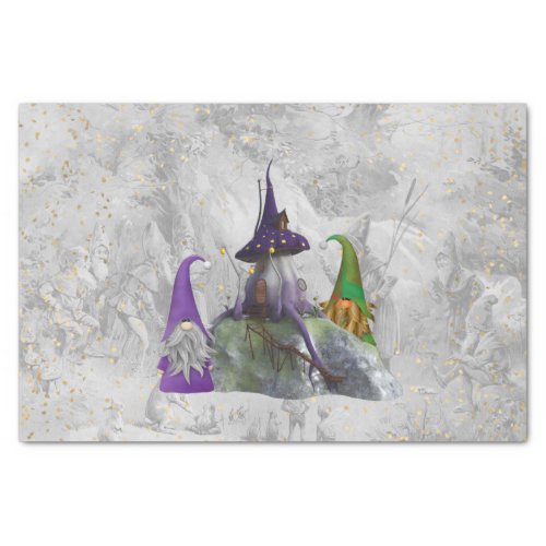 Gnome Purple House Gold Confetti Decoupage Tissue Paper