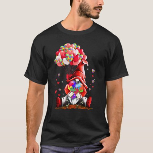 Gnome Puzzles Balloon Heart Autism Awareness Valen T-Shirt