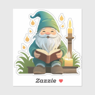 Gnome Reading A Book Under Candle Light  Sticker 