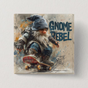 Gnome Rebel skateboarding graphic artwork Button