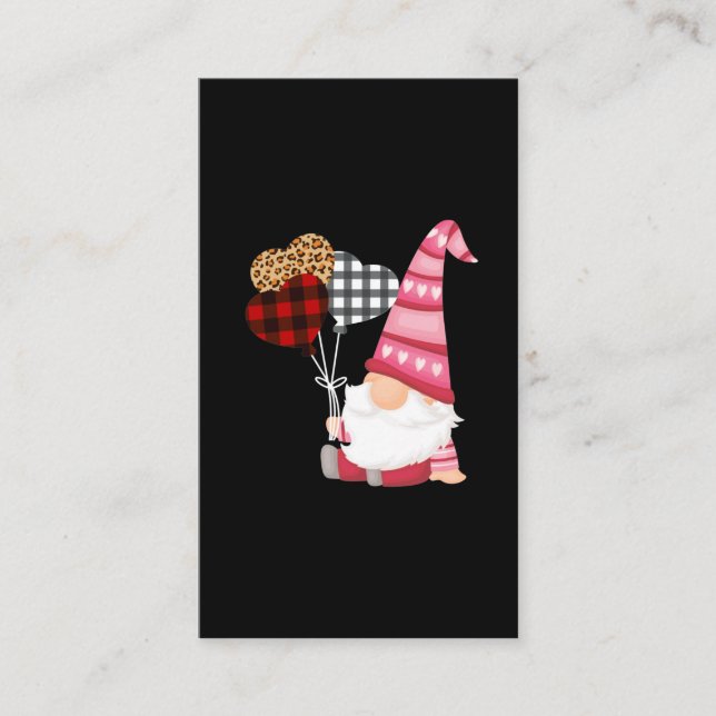 Gnome Red Black Leopard Balloon Valentines Day Business Card (Front)