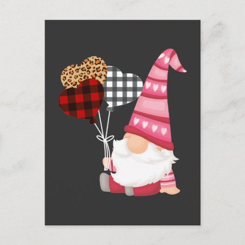 Gnome Red Black Leopard Balloon Valentines Day Postcard