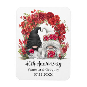 Gnome Red Floral Arch 40th Wedding Anniversary Magnet