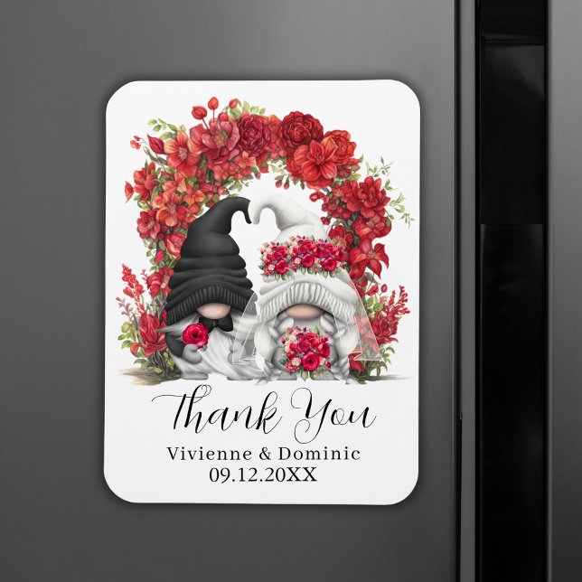 Gnome Red Flowers Wedding Thank You  Magnet (Gnome Red Flowers Wedding Thank You Magnet
)