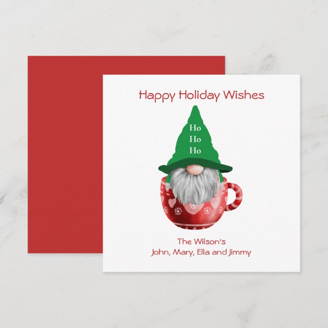 Gnome Red Green Holiday Wishes Personalized Card (Front/Back)