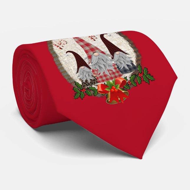 Gnome Red Green Holly Christmas Men's Neck Tie (Rolled)