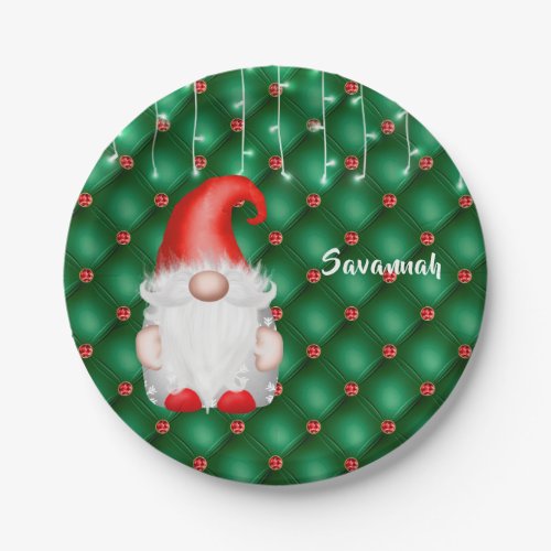 Gnome Red Green White Lights Christmas Paper Plates