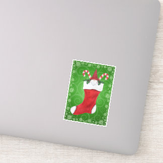 Gnome Red Hat Candy Canes in Christmas Stocking Sticker