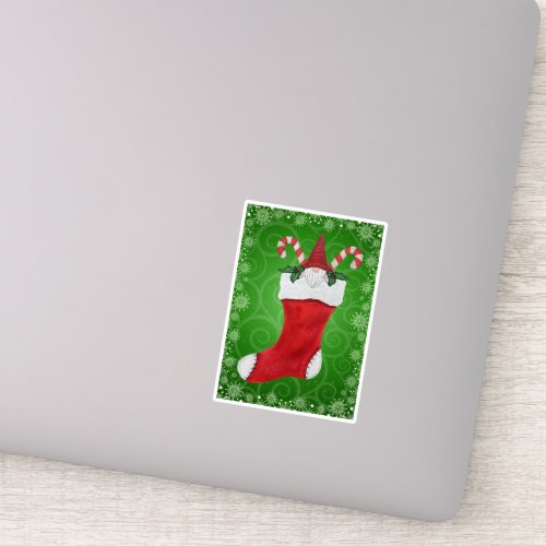 Gnome Red Hat Candy Canes in Christmas Stocking Sticker