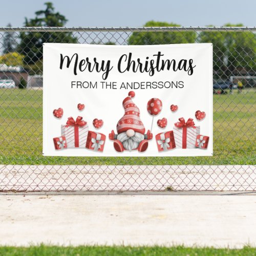 Gnome Red Hat Gifts Merry Christmas Family Name  Banner