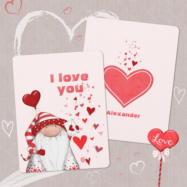 Gnome Red Hearts Cute Love and Valentine´s Day  Holiday Card (Gnome Red Hearts Cute Love and Valentine´s Day Holiday Card ©Susanne Sachers - Sunny Mind Design 🌞)