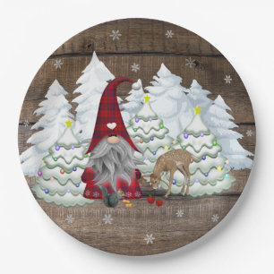 Gnome Red Plaid Squirrel Christmas Tree Deer Paper Plates