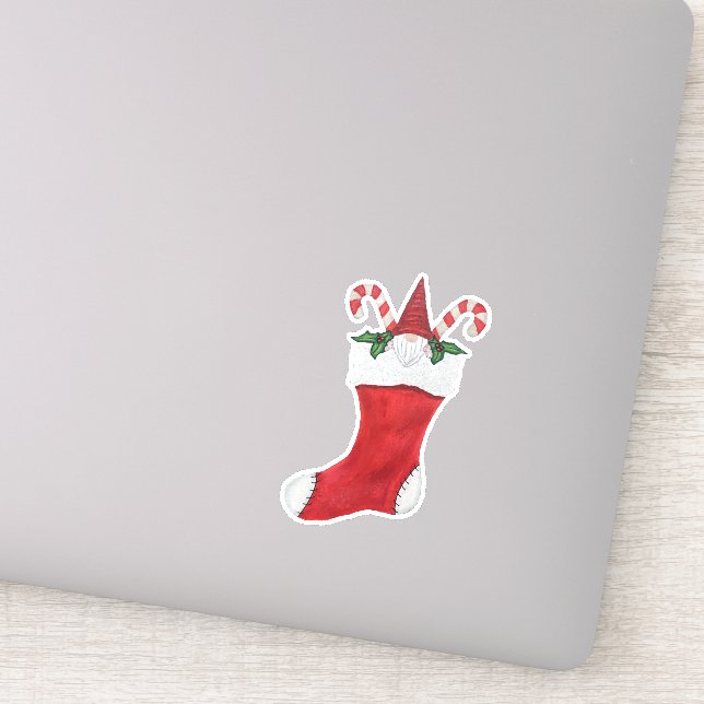 Gnome Red Tall Hat Christmas Stocking Candy Canes Sticker (Detail)