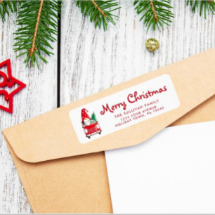 Gnome red truck Christmas return label