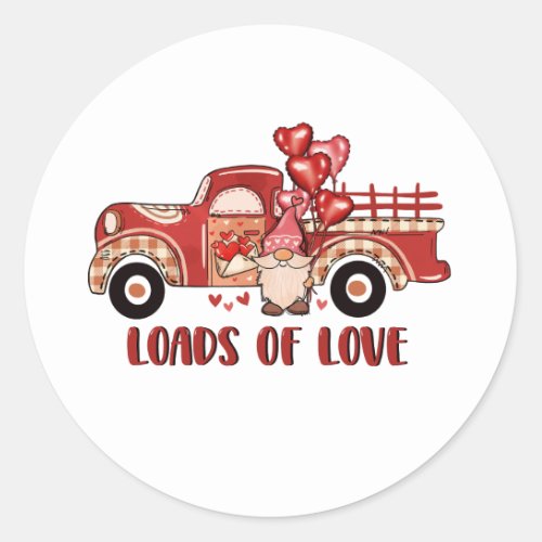 Gnome Red Truck Loads Of Love Valentines Classic Round Sticker