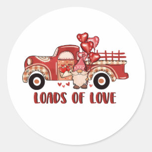 Gnome Red Truck Loads Of Love Valentine's Classic Round Sticker