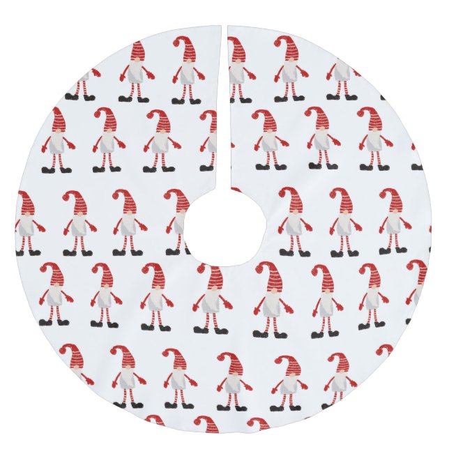 Gnome red white gray cartoon christmas pattern brushed polyester tree skirt (Front)