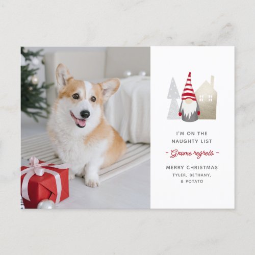 Gnome Regrets Cute Pet Photo Christmas Holiday Postcard