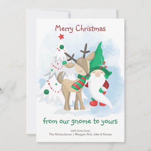 Gnome Reindeer and Christmas Tree Whimsical Funny Holiday Card