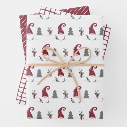 Gnome  reindeer grid and dots Scandinavian  Wrapping Paper Sheets
