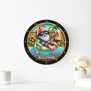 Gnome Relaxing in Pool Wall Large Clock