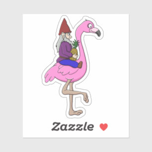 Gnome Riding a Flamingo with a Pineapple Sticker