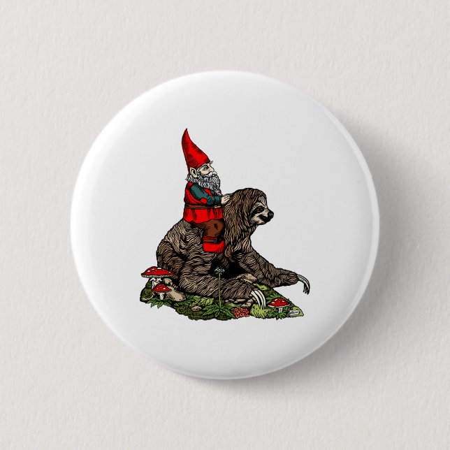 Gnome Riding a Sloth   Button (Front)