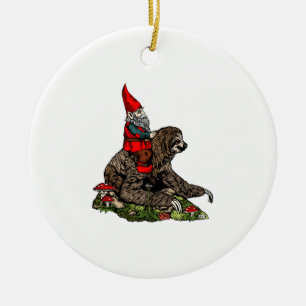Gnome Riding a Sloth Ceramic Ornament