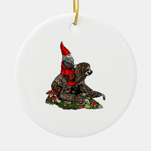 Gnome Riding a Sloth   Ceramic Ornament