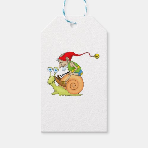 Gnome Riding a Snail Graphic  Gift Tags
