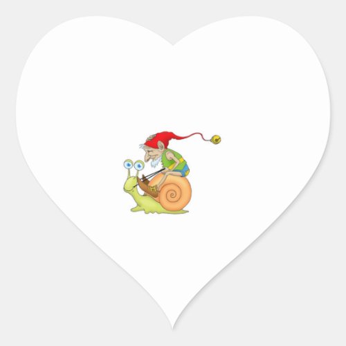 Gnome Riding a Snail Graphic  Heart Sticker