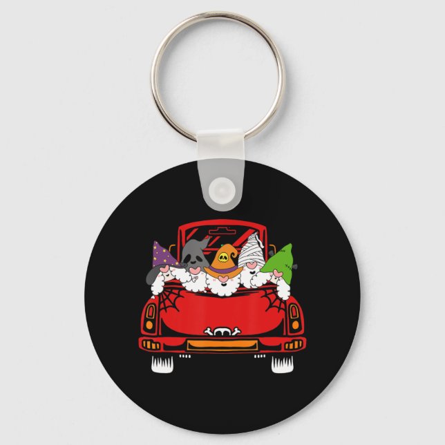 Gnome Riding Car Lazy Halloween Costume Ghost Witc Keychain (Front)