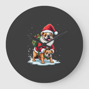 Gnome Riding English Bulldog Christmas Xmas Boys G Large Clock